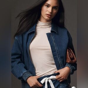 Anthropologie Pilcro The Rylie Bomber Jacket Dark Blue Jean Jacket Sz S